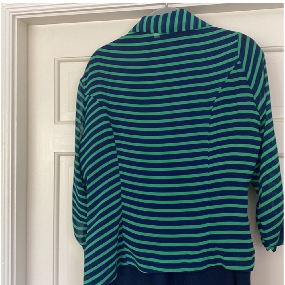 Cruise Cardigan Blousy Style Medium True Green Navy Blue Stripe Travelin Light - Picture 5 of 7